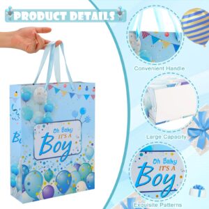 Large Blue Baby Boy Gift Bag with Tissue Paper and Greeting Card, It's A Boy Baby Shower Paper Bag Baby Boy Wrapping Paper Bag with Ribbon Handles for Party Supplies Decorations,1st Birthday Gender Reveal Party Favors