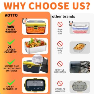 Aotto Electric Lunch Box, 90W Heated Lunch Box, 2L Stainless Steel Heated Lunchbox for Adults, 12/24/110V Self Heating Portable Food Warmer for Car/Truck/Work, Lonchera Eléctrica Portátil Food Heater