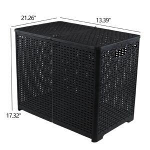 Oymlclivisa Plastic 2 Sections Laundry Hamper, Plastic Folding Laundry Basket with Lid, Black