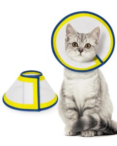 midog cat cone, protective adjustable pet cone collar for after surgery, soft cat recovery collar to stop licking wounds, comfortable lightweight e-collar for cat kitten, not block vision (yellow, m)