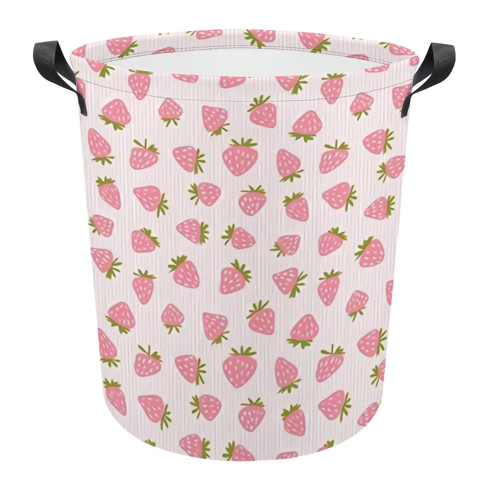 Laundry Basket Strawberries Pink Stripes Laundry Hamper Bag Clothes Bag Collapsible With Handles Travel Bathroom College Essentials Storage