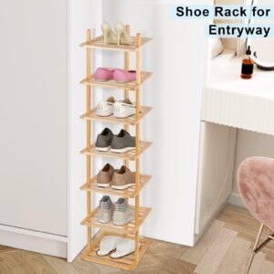 Tohomes 7-Tier Shoe Rack for Closet, Shoes Organizer Free Standing Shelf Entryway and Closet Hallway, Small Space Stackable Bamboo Multifunctional Racks Shoe Storage