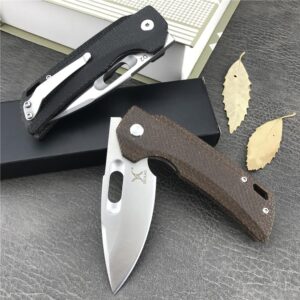 2.56'' D2 Steel Blade Linen Handle with Clip Mini Folding Pocket Knife,Camping Portable EDC Tool,Outdoor Survival Knives,Christmas Gift for Men (Black Handle)