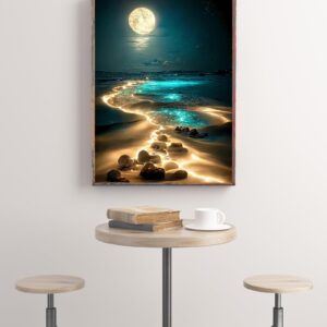 KINPLUB Moonlight Beach Diamond Painting Kits for Adults, 5D Seaside Moon Diamond Art Kits for Beginners, DIY Full Drill Paint with Diamond, Home Wall Decor 12 x 16 Inch