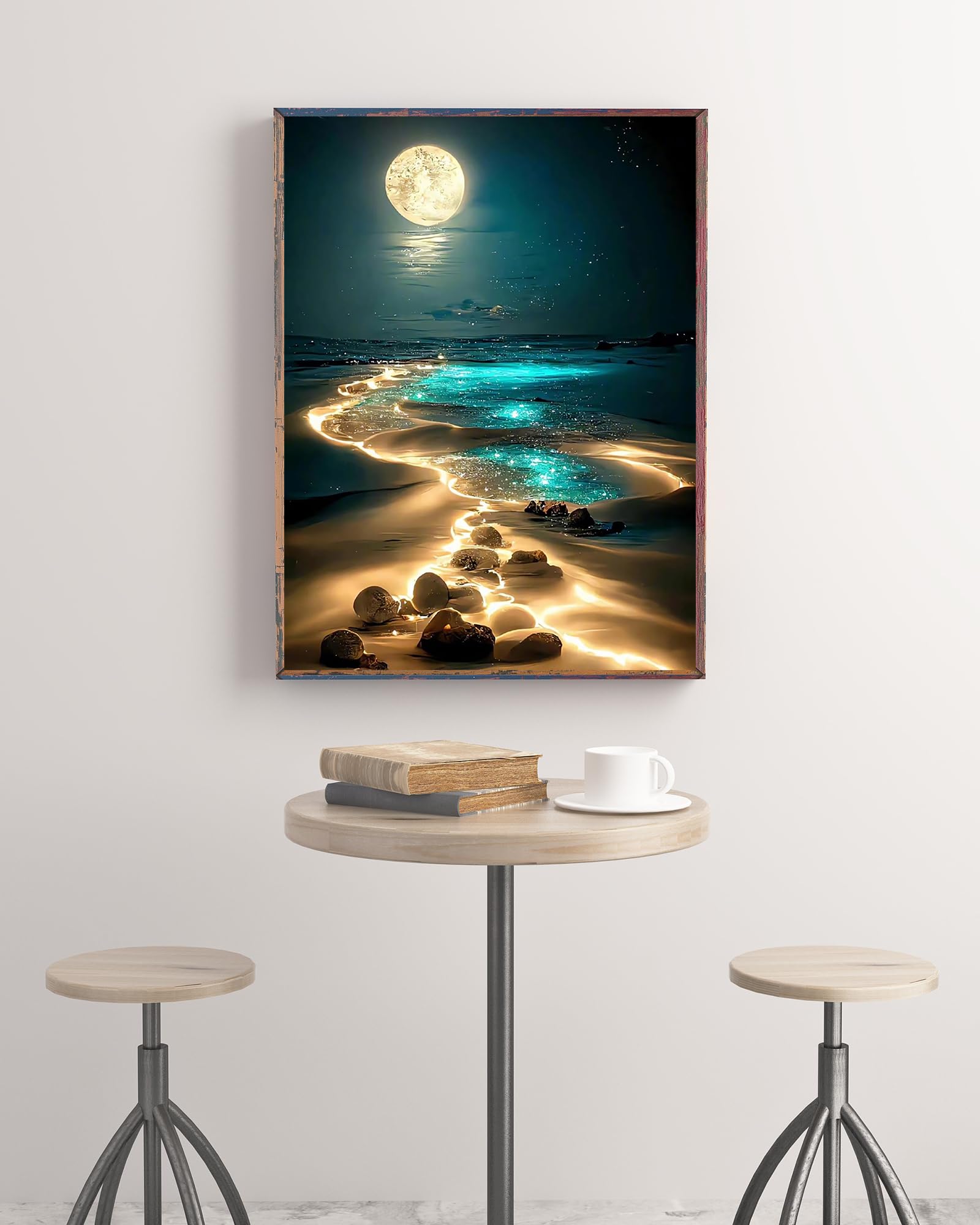 KINPLUB Moonlight Beach Diamond Painting Kits for Adults, 5D Seaside Moon Diamond Art Kits for Beginners, DIY Full Drill Paint with Diamond, Home Wall Decor 12 x 16 Inch