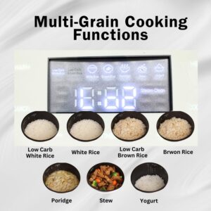 BANU Low Carb Rice Cooker - 4 Cups(white rice), 2 cups(Low carb rice) 7 Preset Functions, 20-Hr Timer, Led Touch, Auto Keep Warm - Healthy Cooking for Keto and Low Glycemic Diets - White / 8-Cup (Cooked) (4-Cup UNCOOKED) Digital Rice Cooker and Food Steam