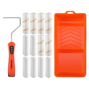 valuemax 14 piece 4 inch paint roller kit wall treatments tools for decorate cabinets, doors, craft work, orange & white