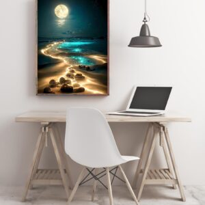 KINPLUB Moonlight Beach Diamond Painting Kits for Adults, 5D Seaside Moon Diamond Art Kits for Beginners, DIY Full Drill Paint with Diamond, Home Wall Decor 12 x 16 Inch