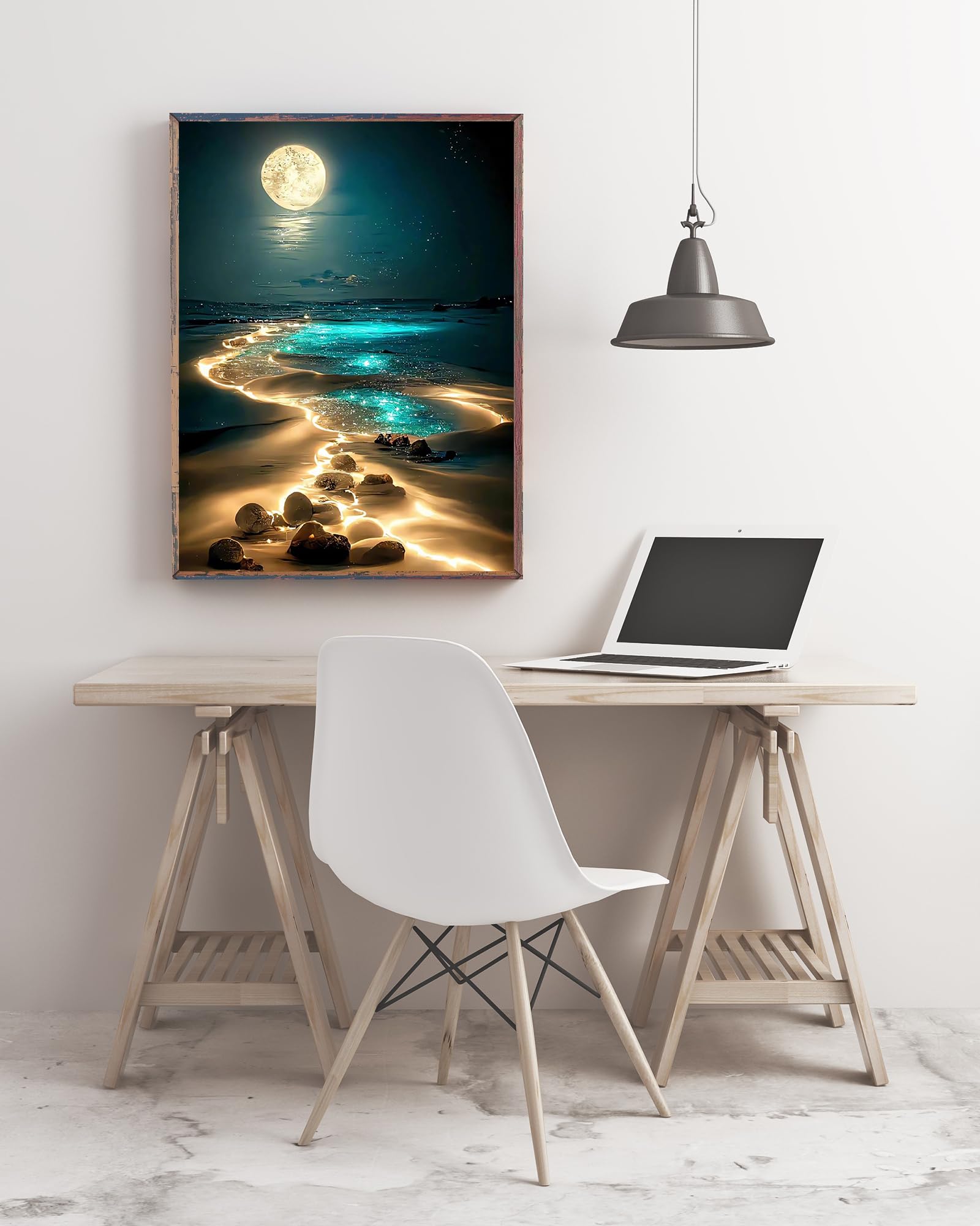 KINPLUB Moonlight Beach Diamond Painting Kits for Adults, 5D Seaside Moon Diamond Art Kits for Beginners, DIY Full Drill Paint with Diamond, Home Wall Decor 12 x 16 Inch