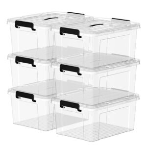 cetomo 16qt*6 plastic storage bins, lidded tote storage box with handle, stackable, clear, 16quart, 6 pack