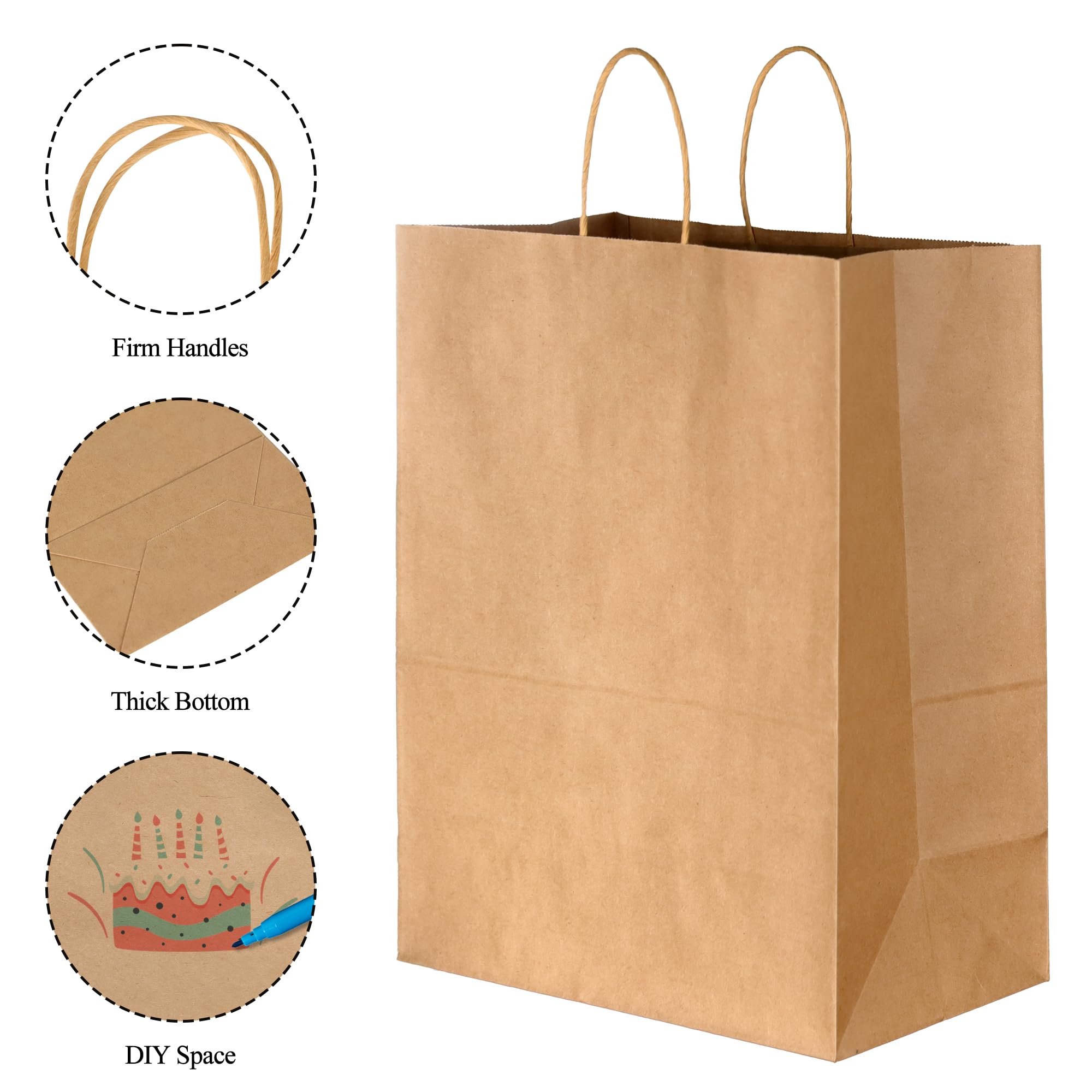 PINWATT 20Pcs 17 x 13 x 7 Inch Extra Large Kraft Paper Bags, Brown Gift Bags Bulk with Handles, Retail Bags for Small Business, Shopping, Merchandise, Birthday Wedding Party Favor Bags