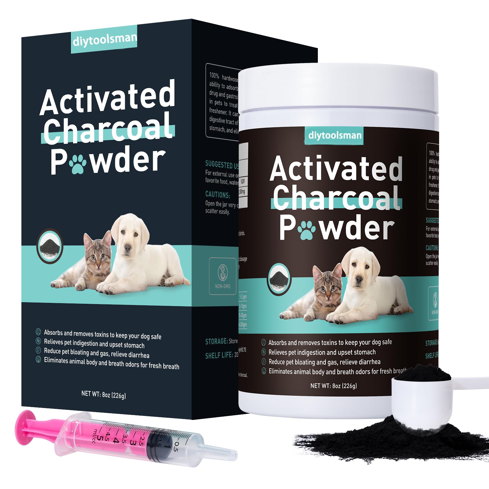 Activated Charcoal for Dogs, 8oz Powder Detox and Digestive Aid, for Poisoning Treatment, Gas Relief & Liver Support, Safe for All Pets, Non-GMO, Gluten-Free