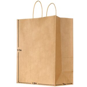 pinwatt 20pcs 17 x 13 x 7 inch extra large kraft paper bags, brown gift bags bulk with handles, retail bags for small business, shopping, merchandise, birthday wedding party favor bags