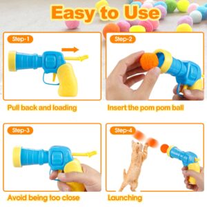 31Pcs Cat Ball Toy Launcher Gun, Cat Balls Fetch Toy, 30Pcs Plush Fuzzy Balls Launcher Cat Toy for Cats with 1 Gun, Funny Interactive Cat Toys for Bored Indoor Adult Cats, Cute Kitten Kitty Toys