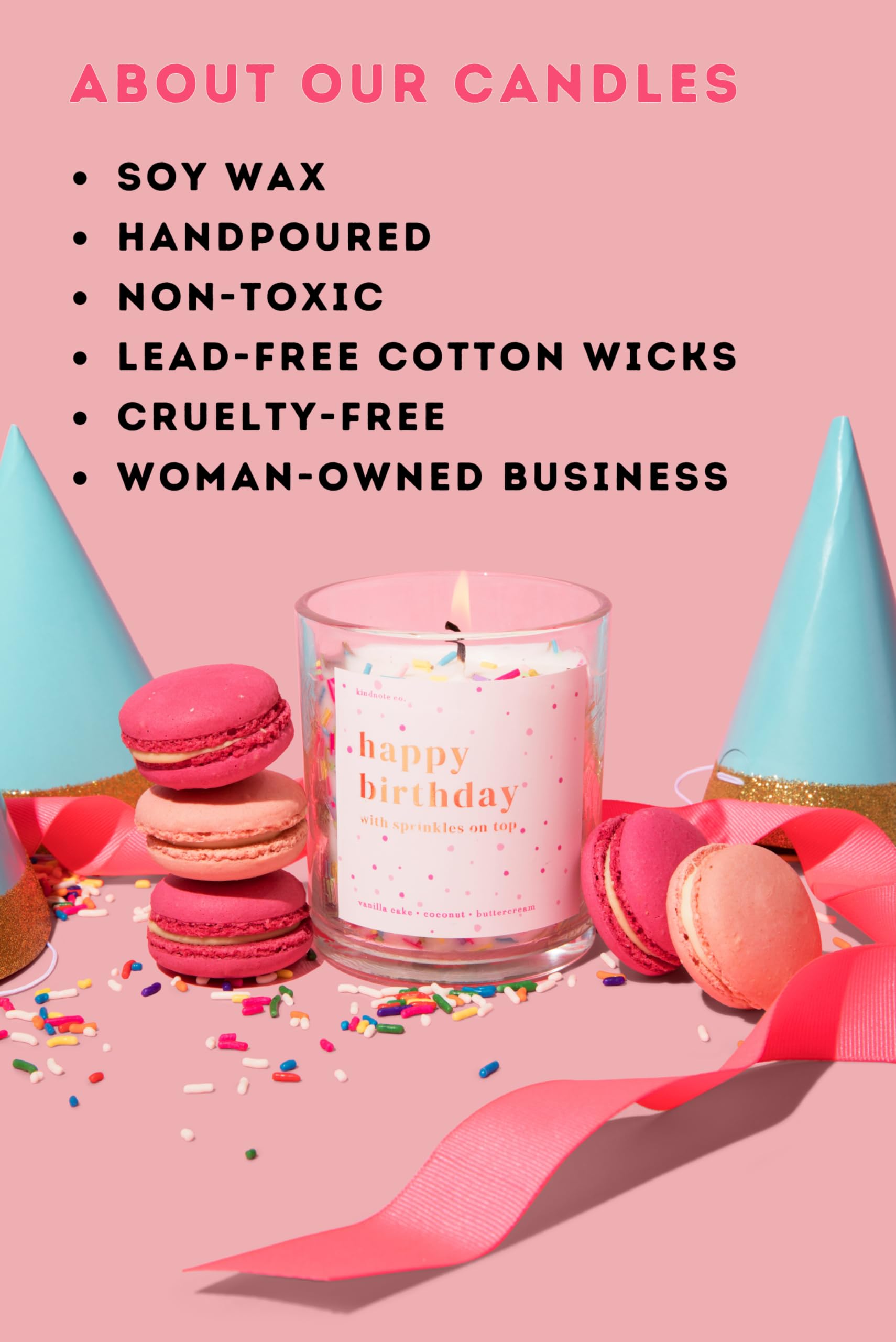 Kindnote Co. Happy Birthday Candle for Women - 8oz Soy Candle, Vanilla Cake, Coconut, Buttercream Scent - Festive Sprinkles, Premium Design, Eco-Friendly, 40+ Hours Burn Time