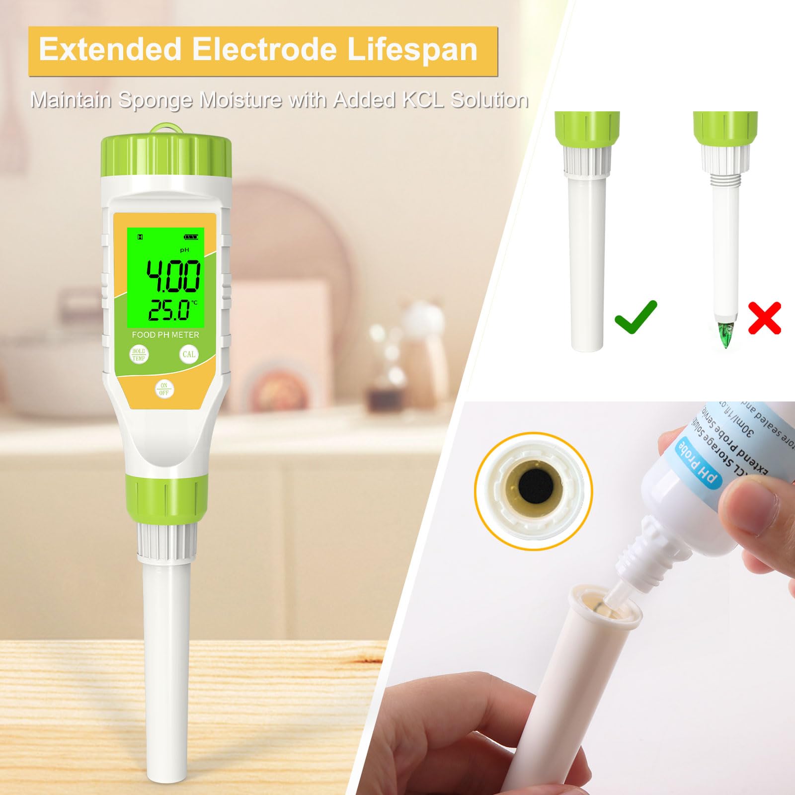 GISNPA Digital pH Meter for Food, 0.01 Resolution High Accuracy Food pH Tester with Backlit LCD Display and ATC for Meat, Bread, Canning, Brewing, Cheese, Solid Sampling, Soft Soil and Water