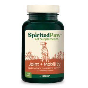 spirited paw joint and mobility for dogs - joint support supplement for dogs - antioxidant supplement with vitamin c & e - dog supplement with glucosamine & chondroitin - 100 chewable wafers