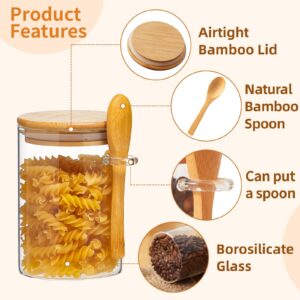 Spreccio Set of 6 Airtight Glass Jars with Bamboo Lids and Spoons, 22 OZ Glass Food Storage Jars Perfect for Coffee, Tea, Sugar, Spices, Beans, and More