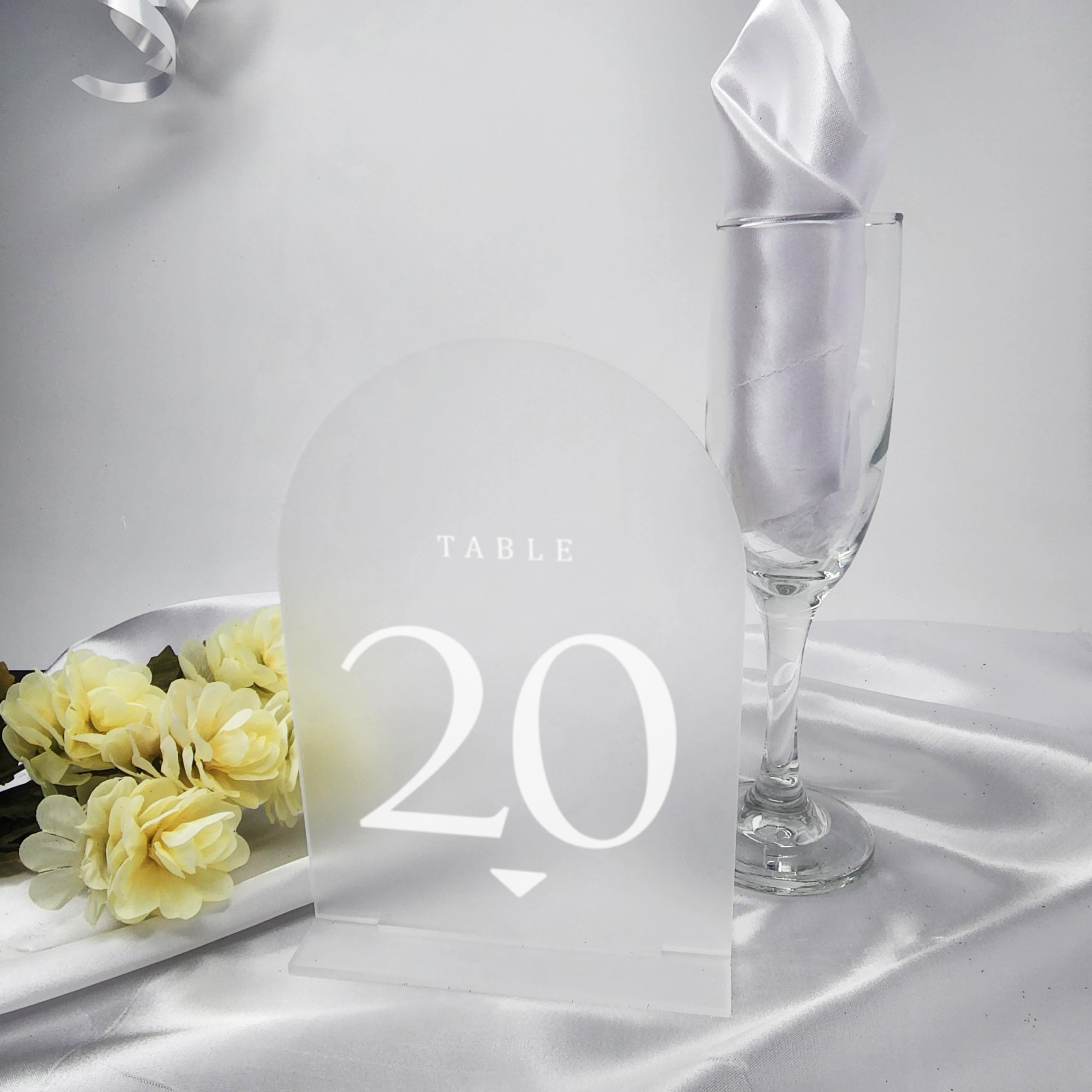 ARROW.C Frosted Arch Wedding Table Numbers with Stands 1-20, 5x7 Acrylic Place Cards & Holders for Centerpiece, Decoration, Reception, Party, event, Anniversary (Frosted)