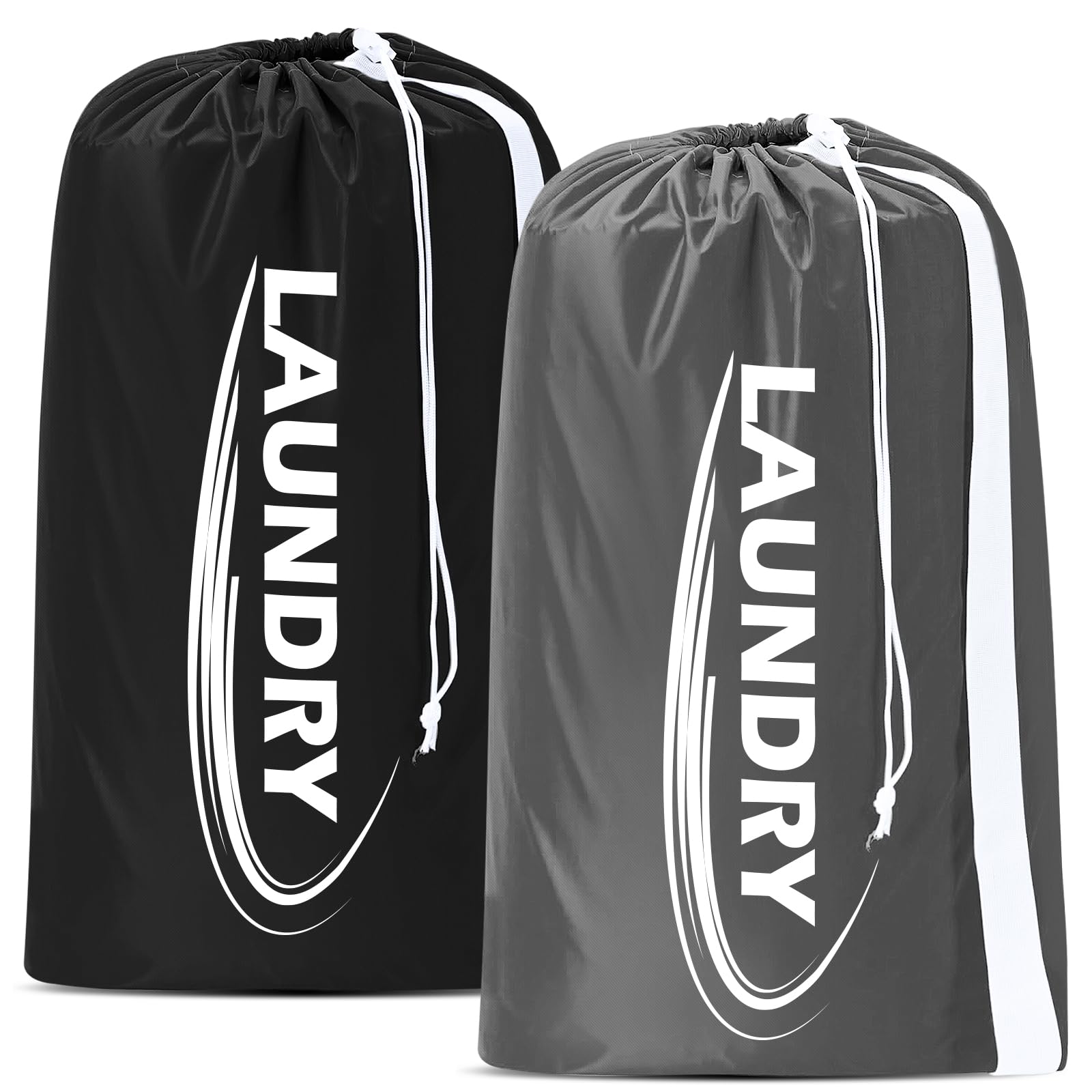 Sylfairy 2 Pack XL Laundry Bag with Strap,Heavy Duty Travel Laundry Bag,Rip-Stop Dirty Clothes Shoulder Bag with Drawstring,Easy Fit a Laundry Hamper or Basket Travel Essentials