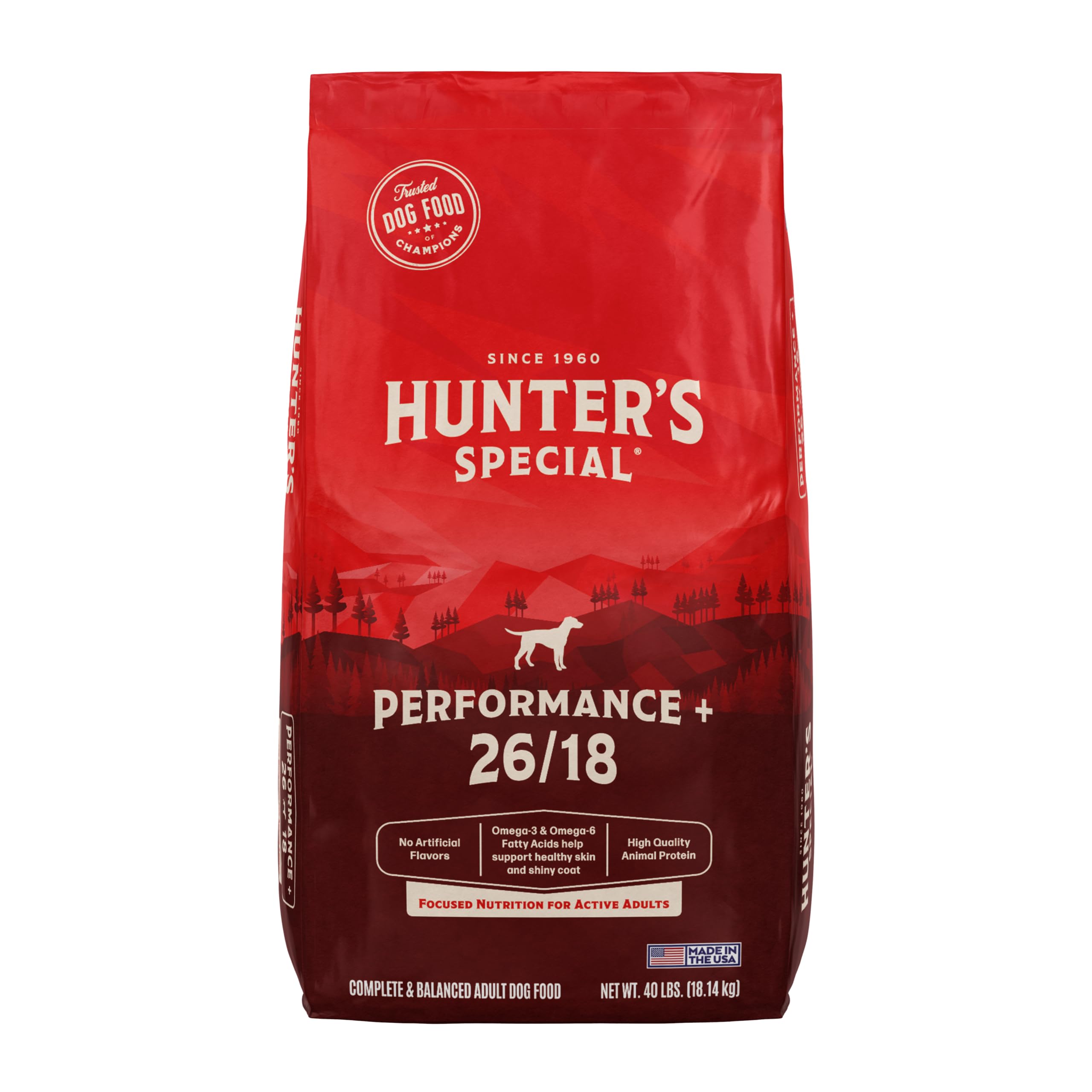 Hunters Special Performance Plus Dog Food 26/18 - Focused Nutrition for Active Adult Dogs, 40 lbs.