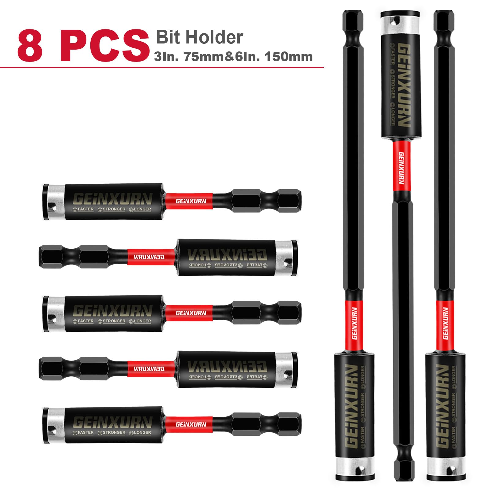 Geinxurn 8PACK Impact Magnetic Screwdriver Bit Holders, Extension Socket Drill Bit Holder S2 Alloy Steel Hex Shank Quick-Change Drill Bit Guide（3inches and 6inches）