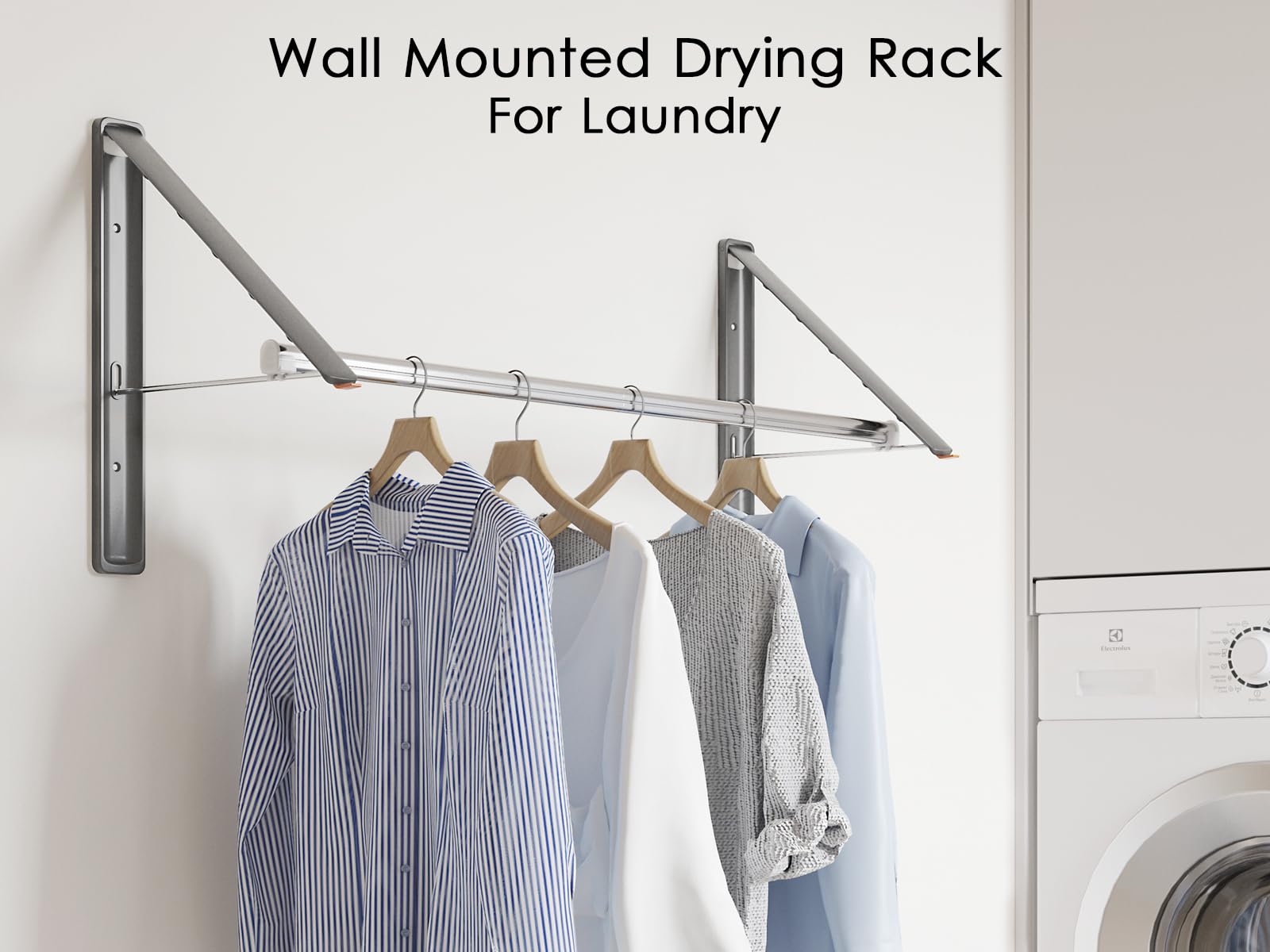 SKIKEN Wall Clothes Drying Rack Extendable Rod, Collapsible Wall Clothing Racks for Hanging, Retractable Hanger Wall Mount, Handy Simple Closet Organizer, Bathroom Balcony Rv Indoor, 31.5" (Gray)