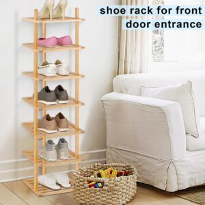 Tohomes 7-Tier Shoe Rack for Closet, Shoes Organizer Free Standing Shelf Entryway and Closet Hallway, Small Space Stackable Bamboo Multifunctional Racks Shoe Storage