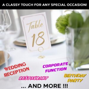 Gold Table Numbers 1-30 with Head Table Card & Table Number Holders - Elegant 4 x 6 Inch Place Seating Sign with Highly Visible Numbers for Wedding Reception, Restaurant, Anniversary, Birthday Party