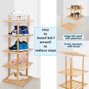 Tohomes 7-Tier Shoe Rack for Closet, Shoes Organizer Free Standing Shelf Entryway and Closet Hallway, Small Space Stackable Bamboo Multifunctional Racks Shoe Storage