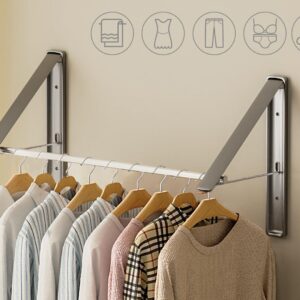 SKIKEN Wall Clothes Drying Rack Extendable Rod, Collapsible Wall Clothing Racks for Hanging, Retractable Hanger Wall Mount, Handy Simple Closet Organizer, Bathroom Balcony Rv Indoor, 31.5" (Gray)