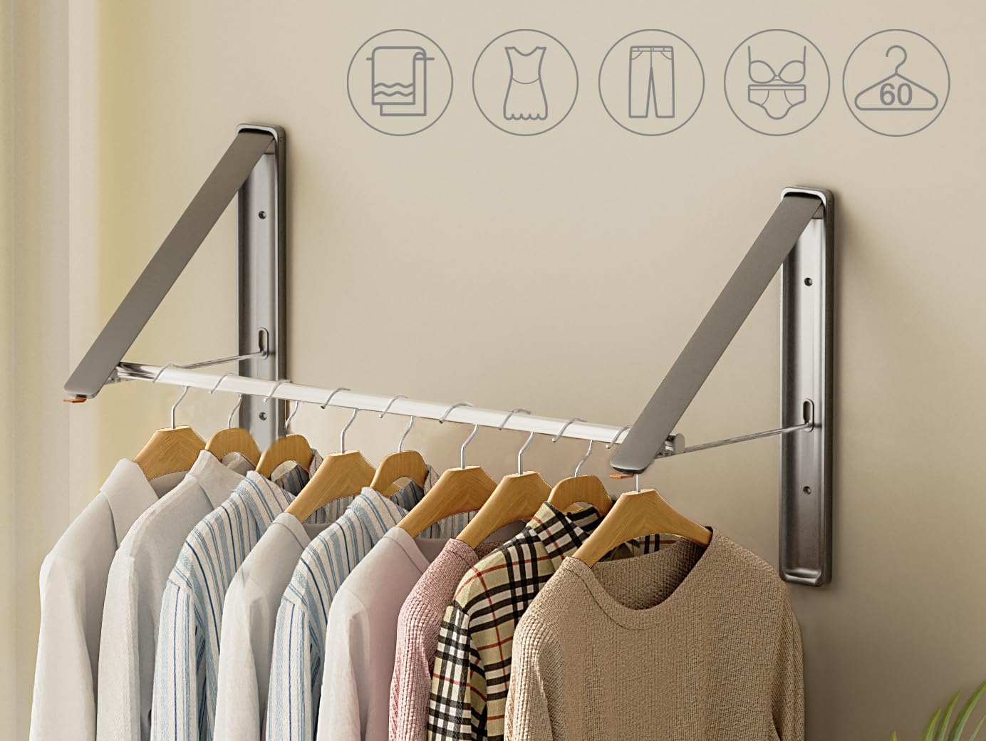 SKIKEN Wall Clothes Drying Rack Extendable Rod, Collapsible Wall Clothing Racks for Hanging, Retractable Hanger Wall Mount, Handy Simple Closet Organizer, Bathroom Balcony Rv Indoor, 31.5" (Gray)