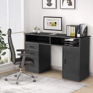 Karl home MDF Computer Desk with 4 Drawers and A Storage Cabinet, Home Office Desk Writing Desk with 2 Storage Compartments, Black Office Table for Bedroom Small Spaces