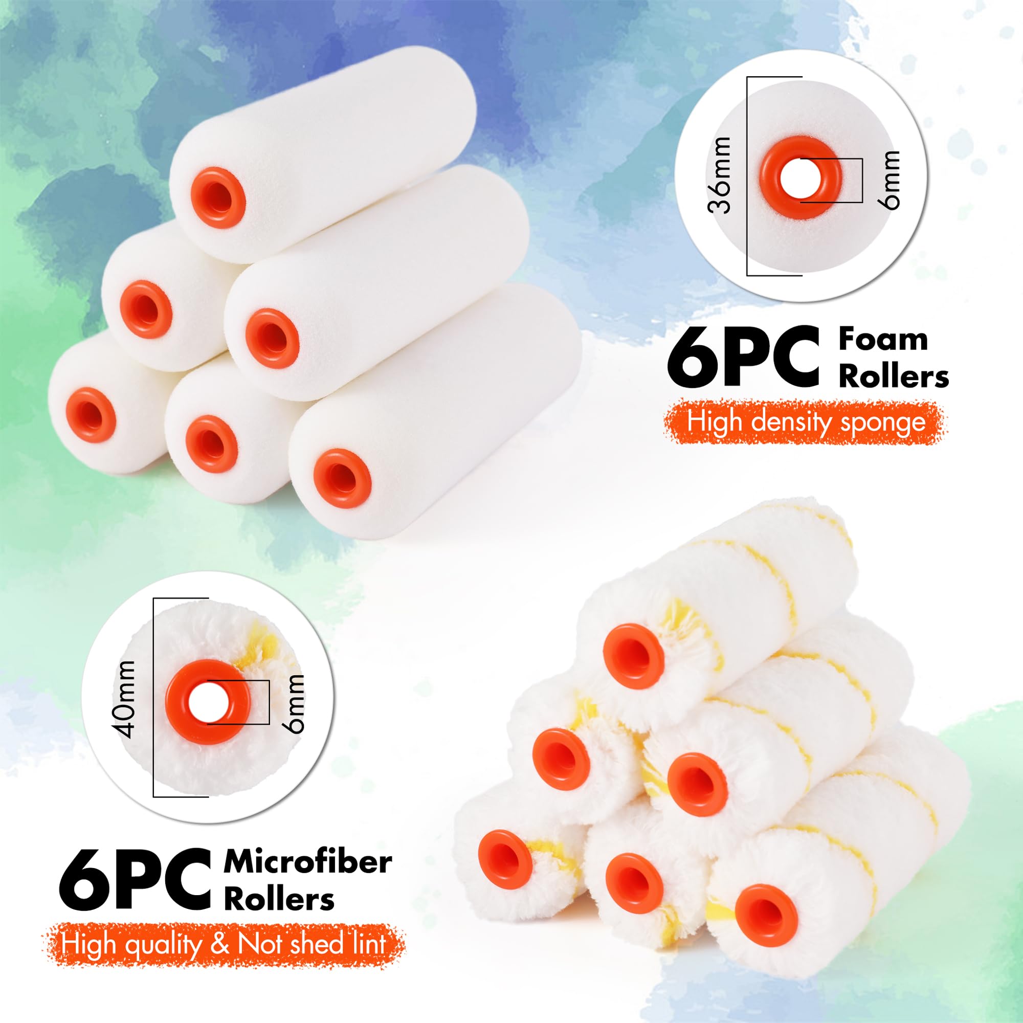 Valuemax 14 Piece 4 inch Paint Roller Kit Wall Treatments Tools for Decorate Cabinets, Doors, Craft Work, Orange & White