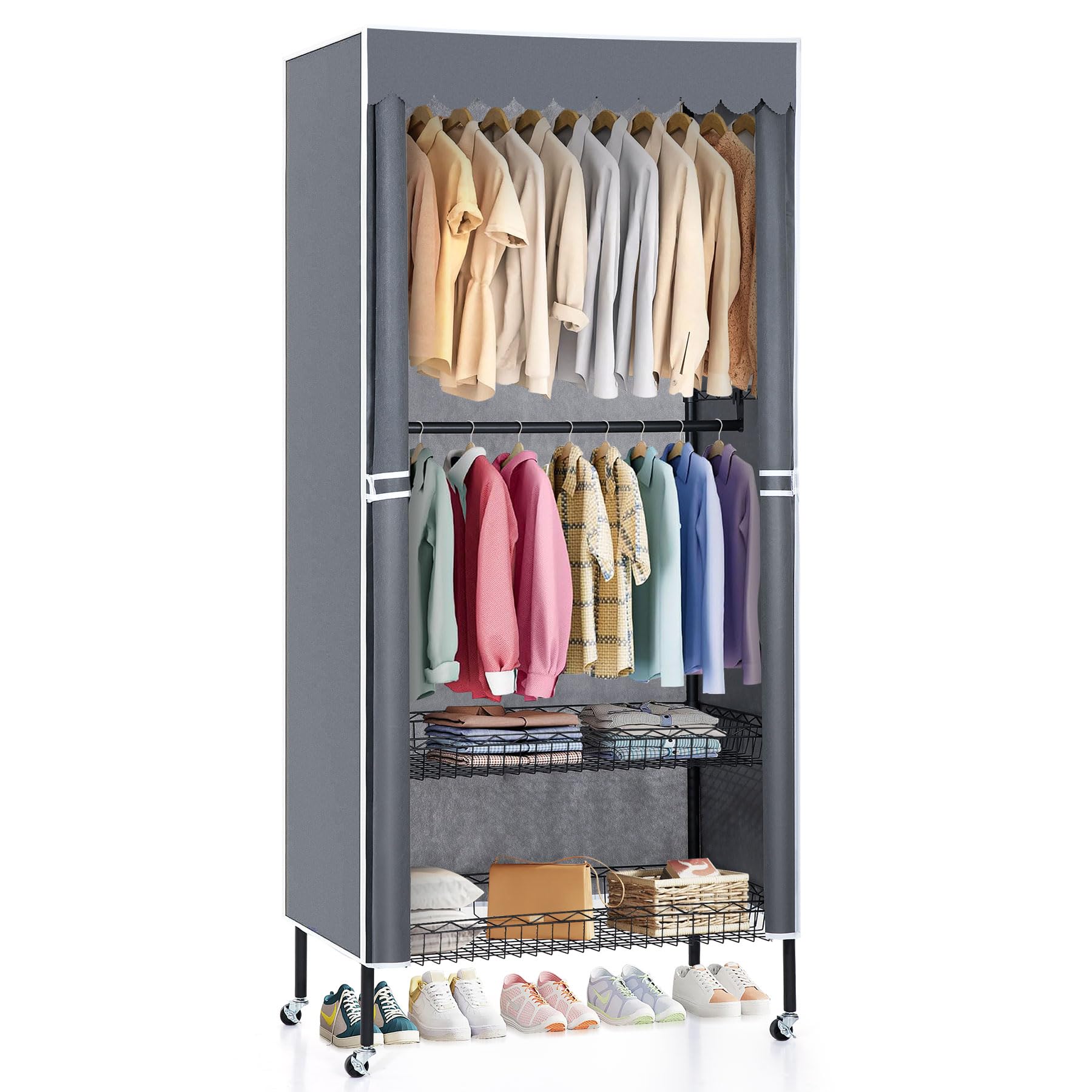 BVBOX Clothing Rack, Robust Wardrobe Organizer with 700LBS Load Capacity, Adjustable Metal Garment Rack for Hanging Clothes - Wire Closet Rack for a Sturdy Wardrobe （31" W x 70" H x 117" D）