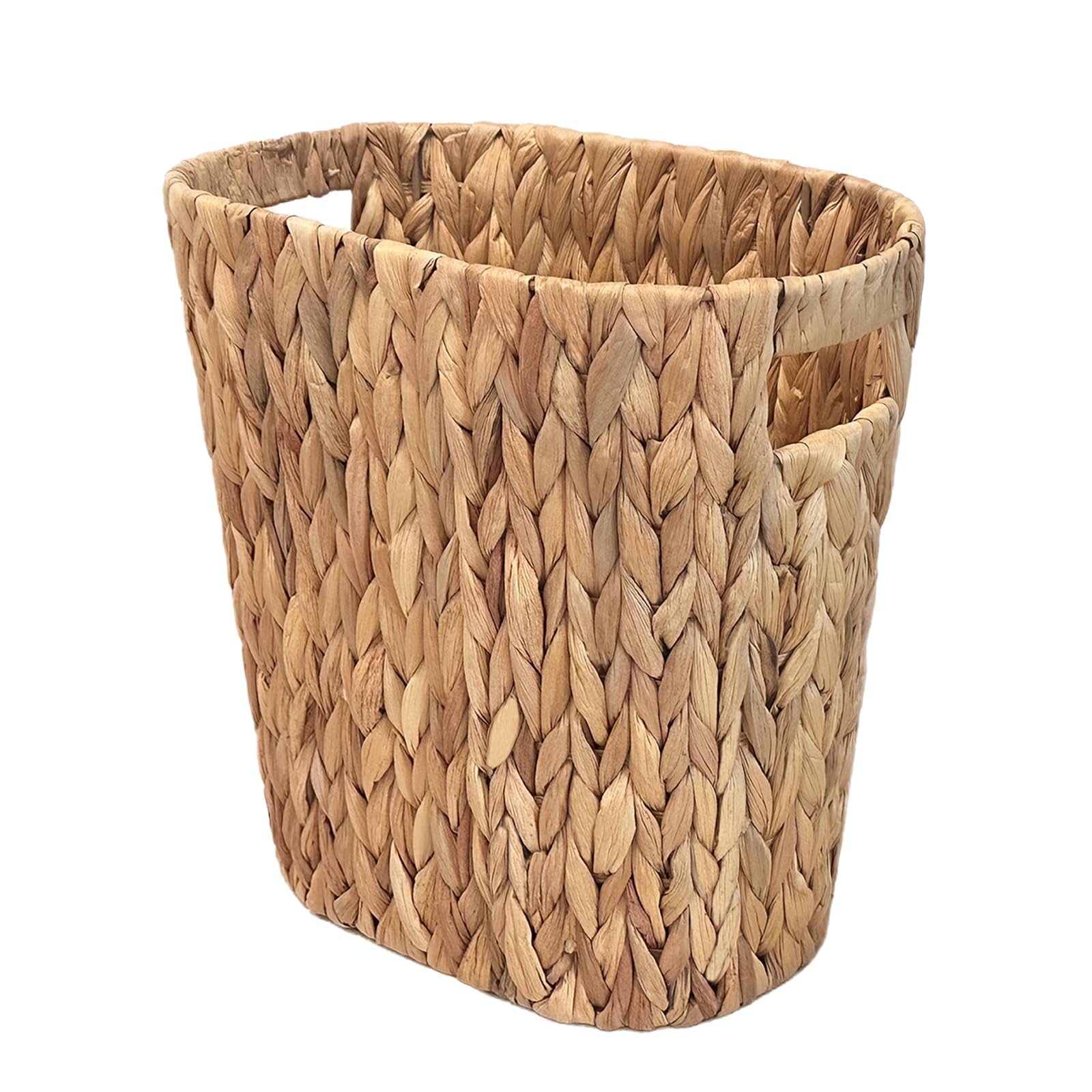 PINXIURY Bathroom Wicker Trash Can Wicker Waste Basket with Built-in Handles Water Hyacinth Hand Woven Garbage Can for Bedroom Office Kitchen 100% Handmade