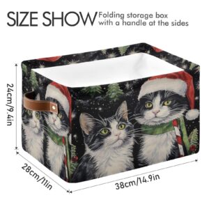 senya Christmas Basket, Christmas Cats with Hat Foldable Fabric Collapsible Storage Bins Organizer Bag for Storage Clothes