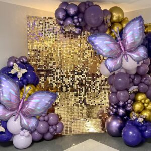 Enanal Purple Butterfly Balloon Garland Arch Kit, 158pcs Purple Chrome Gold Balloons with Butterfly Foil Balloons for Girl Birthday Baby Shower Party Supplies Bridal Shower Wedding Decoration (Purple)