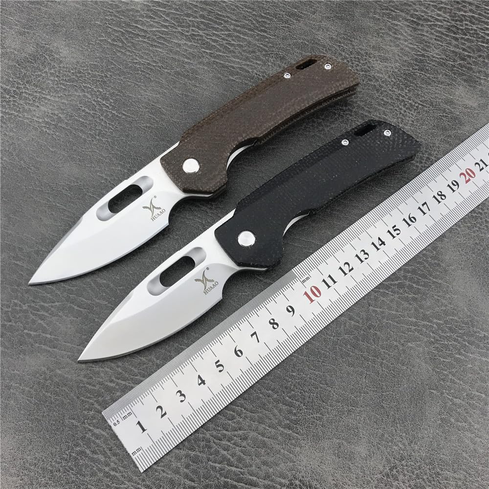 2.56'' D2 Steel Blade Linen Handle with Clip Mini Folding Pocket Knife,Camping Portable EDC Tool,Outdoor Survival Knives,Christmas Gift for Men (Black Handle)