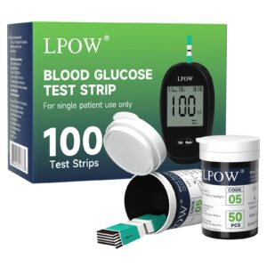 lpow blood sugar test strips, 100 count test strips for diabetes, use with lpow blood glucose monitor only (model: lpow)