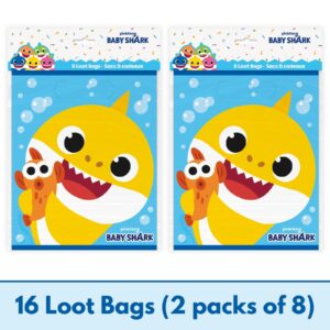 Unique Baby Shark Goodie Bags Pack - 16 Plastic Baby Shark Party Favor Bags & Sticker, Baby Shark Birthday Decorations & Supplies