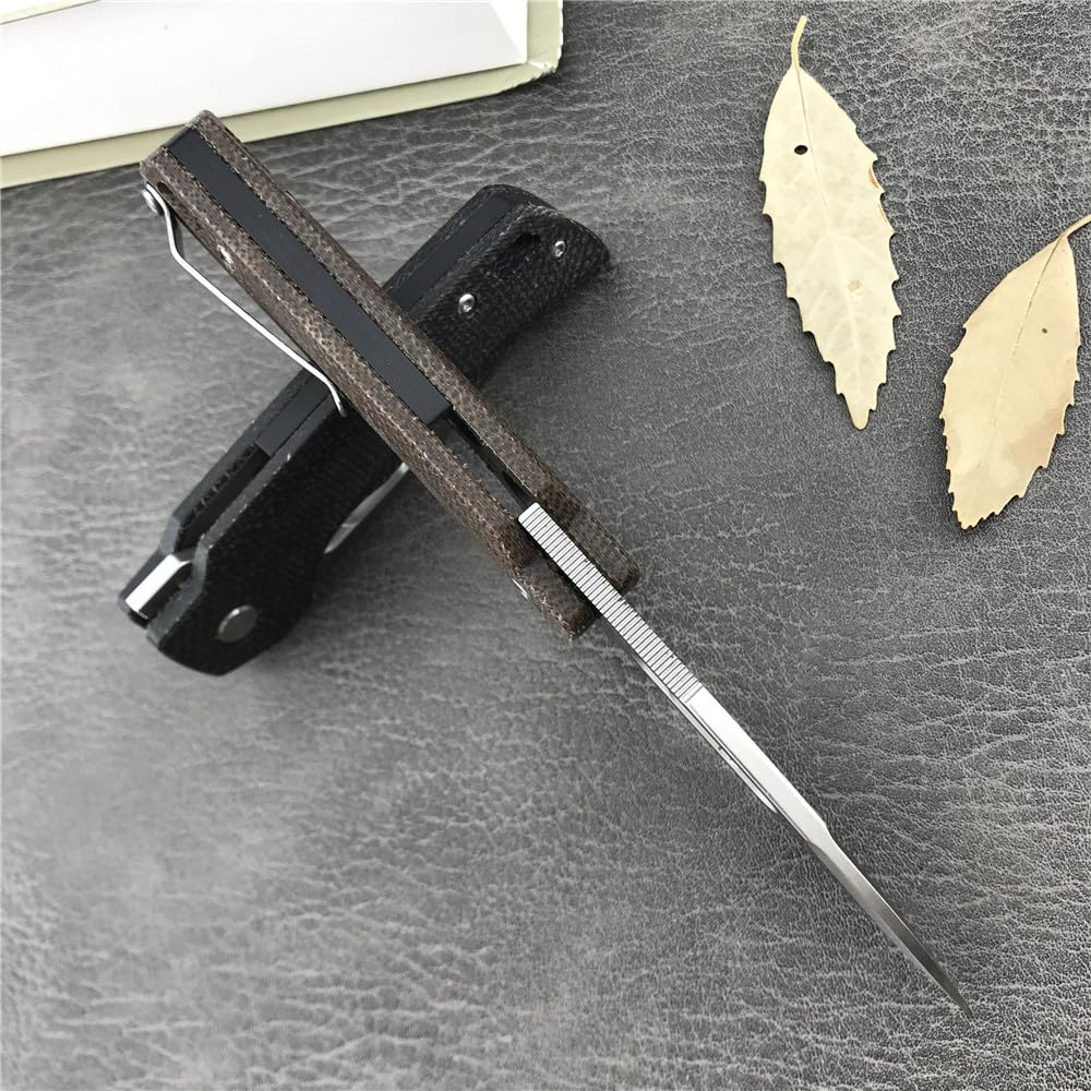 2.56'' D2 Steel Blade Linen Handle with Clip Mini Folding Pocket Knife,Camping Portable EDC Tool,Outdoor Survival Knives,Christmas Gift for Men (Black Handle)