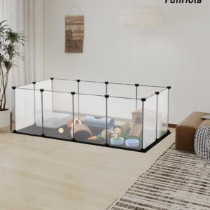 FunHola Small Animal Playpen, Guinea Pig Cages with Waterproof Mat, 12 Panels Pet Playpen for Hamsters, Hedgehog, Indoor Outdoor Plastic Fence, 48.5 x 24.8 x 16.1 inches