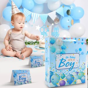 Large Blue Baby Boy Gift Bag with Tissue Paper and Greeting Card, It's A Boy Baby Shower Paper Bag Baby Boy Wrapping Paper Bag with Ribbon Handles for Party Supplies Decorations,1st Birthday Gender Reveal Party Favors