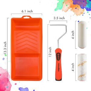 Valuemax 14 Piece 4 inch Paint Roller Kit Wall Treatments Tools for Decorate Cabinets, Doors, Craft Work, Orange & White