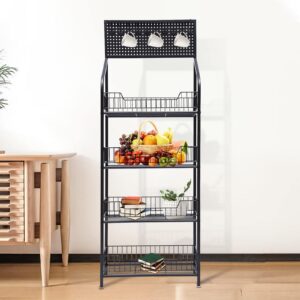 4-Tier Kitchen Baker's Racks Snack Display Rack Organizer with Wheels Metal Standing Shelf Units for Bathroom Living Room Office Garage 19.6 x 10.6 x55in,150lbs Loading(Black)