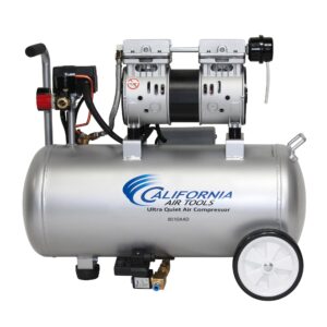 california air tools 8010aad 1.0 hp ultra quiet and oil-free air compressor, 8 gallon aluminum tank, lightweight with wheels, 60 dba noise level, with automatic drain valve