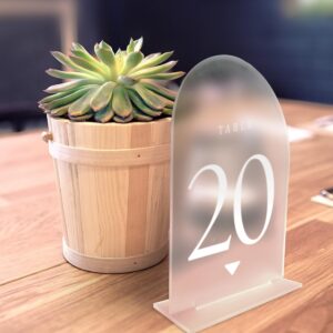 ARROW.C Frosted Arch Wedding Table Numbers with Stands 1-20, 5x7 Acrylic Place Cards & Holders for Centerpiece, Decoration, Reception, Party, event, Anniversary (Frosted)