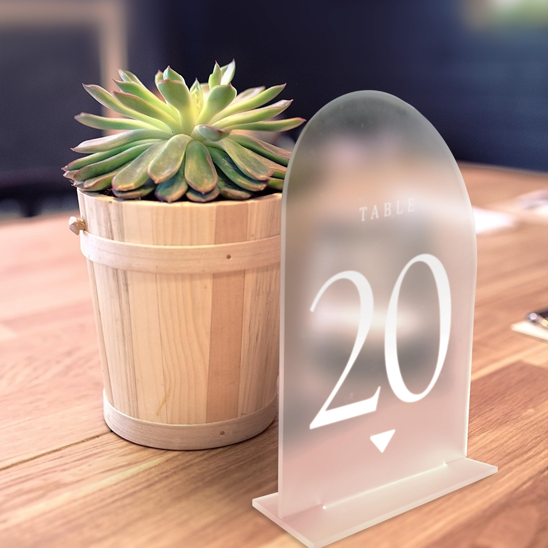 ARROW.C Frosted Arch Wedding Table Numbers with Stands 1-20, 5x7 Acrylic Place Cards & Holders for Centerpiece, Decoration, Reception, Party, event, Anniversary (Frosted)