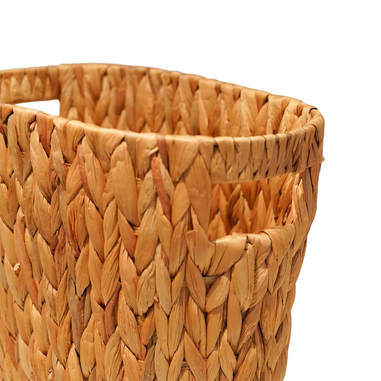 PINXIURY Bathroom Wicker Trash Can Wicker Waste Basket with Built-in Handles Water Hyacinth Hand Woven Garbage Can for Bedroom Office Kitchen 100% Handmade